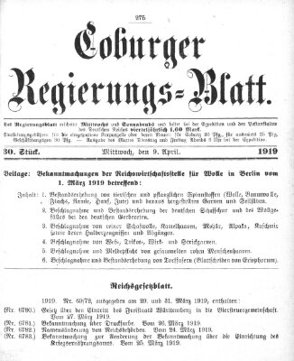Coburger Regierungs-Blatt Mittwoch 9. April 1919