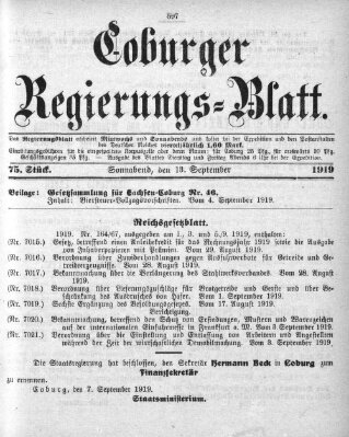 Coburger Regierungs-Blatt Samstag 13. September 1919