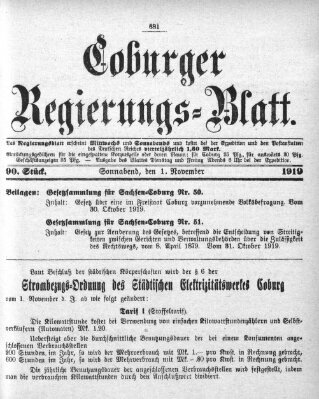 Coburger Regierungs-Blatt Samstag 1. November 1919