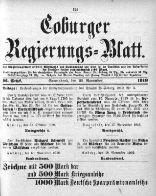 Coburger Regierungs-Blatt Samstag 22. November 1919