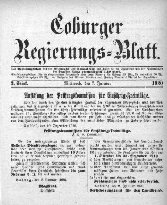 Coburger Regierungs-Blatt Mittwoch 7. Januar 1920