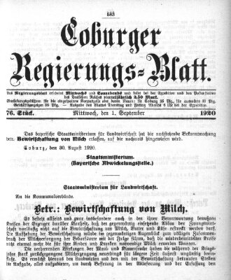 Coburger Regierungs-Blatt Mittwoch 1. September 1920