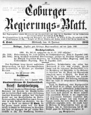 Coburger Regierungsblatt (Coburger Regierungs-Blatt) Mittwoch 19. Januar 1921