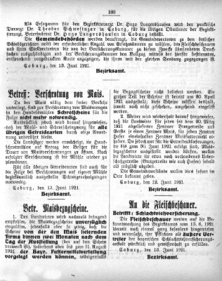 Coburger Regierungsblatt (Coburger Regierungs-Blatt) Mittwoch 15. Juni 1921
