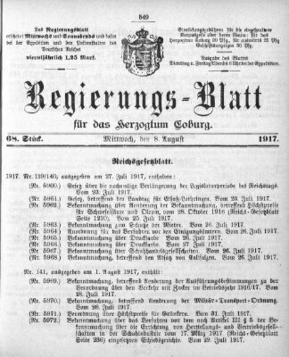 Regierungs-Blatt für das Herzogtum Coburg (Coburger Regierungs-Blatt) Mittwoch 8. August 1917