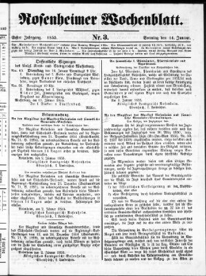 Rosenheimer Wochenblatt (Rosenheimer Anzeiger) Sonntag 14. Januar 1855