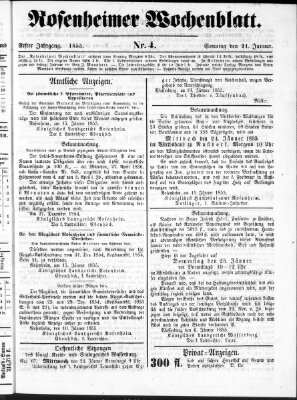 Rosenheimer Wochenblatt (Rosenheimer Anzeiger) Sonntag 21. Januar 1855