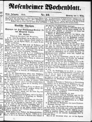 Rosenheimer Wochenblatt (Rosenheimer Anzeiger) Sonntag 4. März 1855