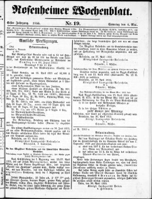 Rosenheimer Wochenblatt (Rosenheimer Anzeiger) Sonntag 6. Mai 1855