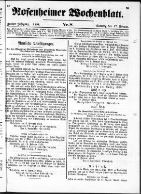 Rosenheimer Wochenblatt (Rosenheimer Anzeiger) Sonntag 17. Februar 1856