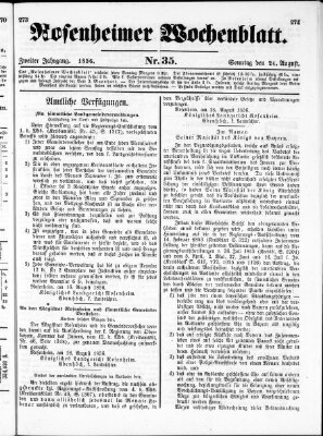 Rosenheimer Wochenblatt (Rosenheimer Anzeiger) Sonntag 24. August 1856