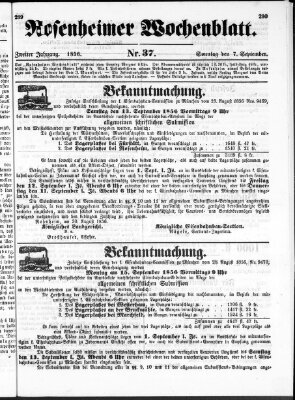 Rosenheimer Wochenblatt (Rosenheimer Anzeiger) Sonntag 7. September 1856