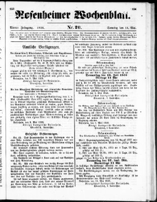 Rosenheimer Wochenblatt (Rosenheimer Anzeiger) Sonntag 16. Mai 1858