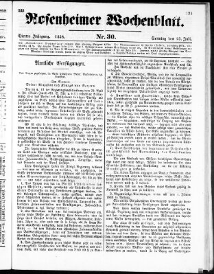 Rosenheimer Wochenblatt (Rosenheimer Anzeiger) Sonntag 25. Juli 1858