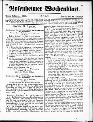 Rosenheimer Wochenblatt (Rosenheimer Anzeiger) Sonntag 12. Dezember 1858