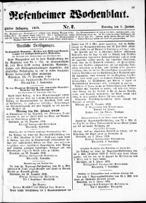 Rosenheimer Wochenblatt (Rosenheimer Anzeiger) Sonntag 9. Januar 1859