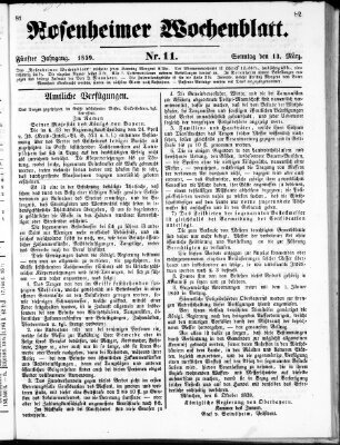 Rosenheimer Wochenblatt (Rosenheimer Anzeiger) Sonntag 13. März 1859