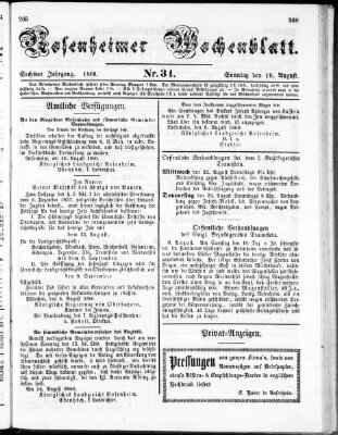 Rosenheimer Wochenblatt (Rosenheimer Anzeiger) Sonntag 19. August 1860
