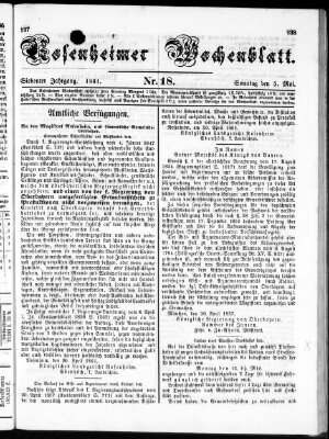 Rosenheimer Wochenblatt (Rosenheimer Anzeiger) Sonntag 5. Mai 1861