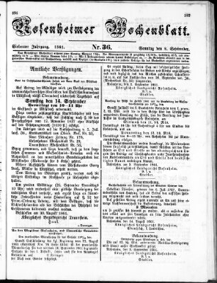 Rosenheimer Wochenblatt (Rosenheimer Anzeiger) Sonntag 8. September 1861