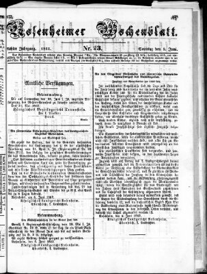 Rosenheimer Wochenblatt (Rosenheimer Anzeiger) Sonntag 8. Juni 1862