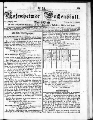 Rosenheimer Wochenblatt (Rosenheimer Anzeiger) Sonntag 31. August 1862