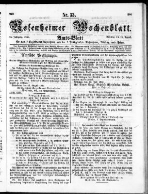 Rosenheimer Wochenblatt (Rosenheimer Anzeiger) Sonntag 16. August 1863