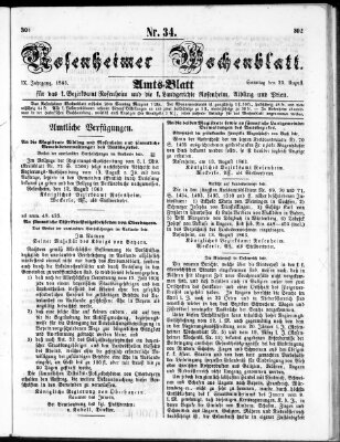 Rosenheimer Wochenblatt (Rosenheimer Anzeiger) Sonntag 23. August 1863