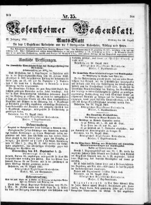 Rosenheimer Wochenblatt (Rosenheimer Anzeiger) Sonntag 30. August 1863