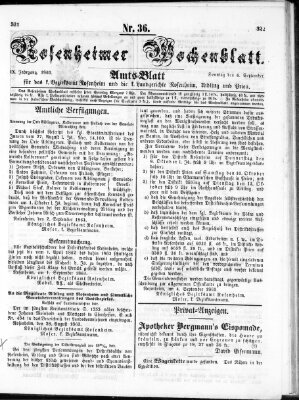 Rosenheimer Wochenblatt (Rosenheimer Anzeiger) Sonntag 6. September 1863
