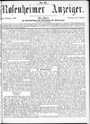 Rosenheimer Anzeiger Sonntag 8. August 1869