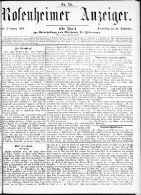 Rosenheimer Anzeiger Donnerstag 16. September 1869