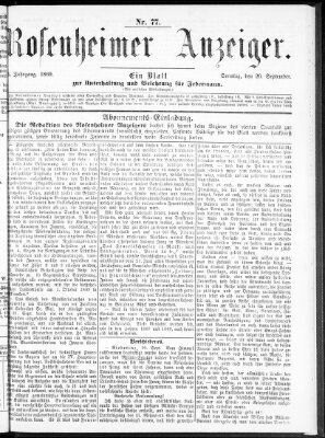 Rosenheimer Anzeiger Sonntag 26. September 1869