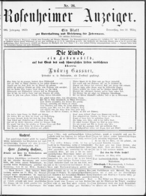 Rosenheimer Anzeiger Donnerstag 31. März 1870