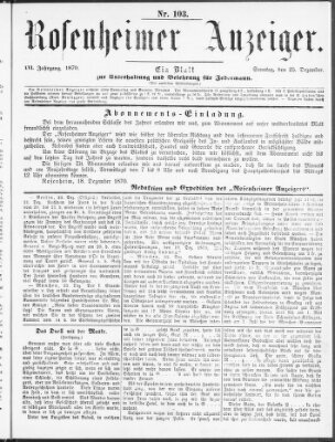 Rosenheimer Anzeiger Sonntag 25. Dezember 1870
