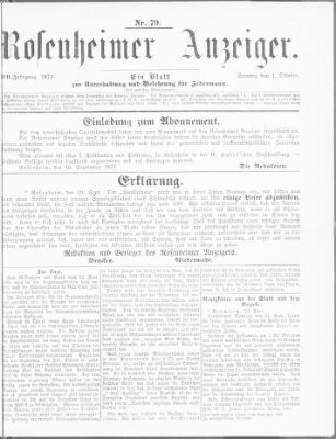Rosenheimer Anzeiger Sonntag 1. Oktober 1871