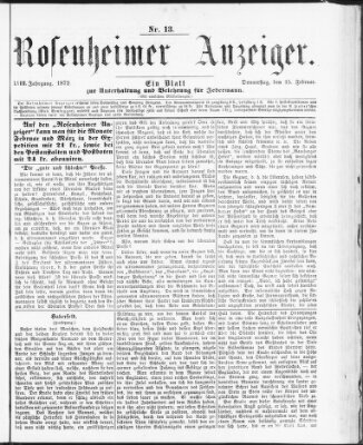 Rosenheimer Anzeiger Donnerstag 15. Februar 1872