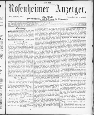 Rosenheimer Anzeiger Donnerstag 17. Oktober 1872