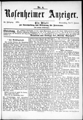 Rosenheimer Anzeiger Donnerstag 8. Januar 1874