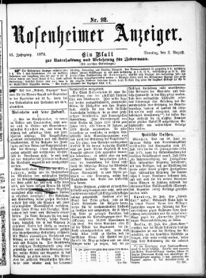 Rosenheimer Anzeiger Sonntag 2. August 1874