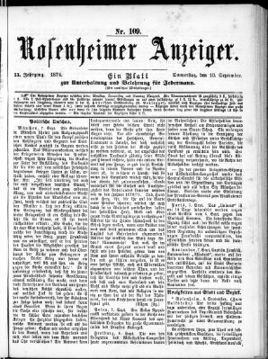 Rosenheimer Anzeiger Donnerstag 10. September 1874