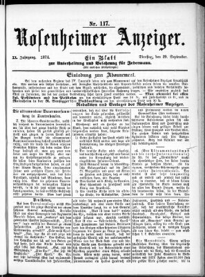 Rosenheimer Anzeiger Dienstag 29. September 1874