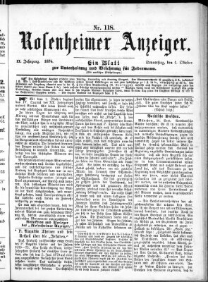 Rosenheimer Anzeiger Donnerstag 1. Oktober 1874