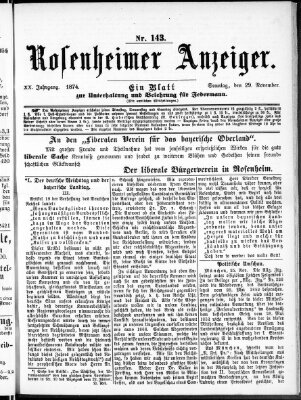 Rosenheimer Anzeiger Sonntag 29. November 1874