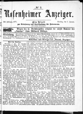 Rosenheimer Anzeiger Dienstag 5. Januar 1875