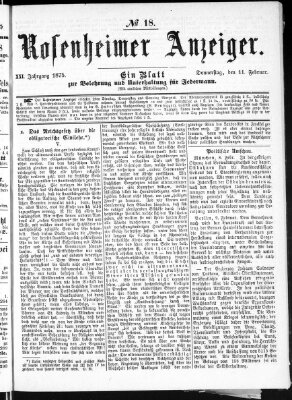 Rosenheimer Anzeiger Donnerstag 11. Februar 1875