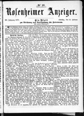 Rosenheimer Anzeiger Dienstag 16. Februar 1875