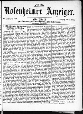 Rosenheimer Anzeiger Donnerstag 4. März 1875