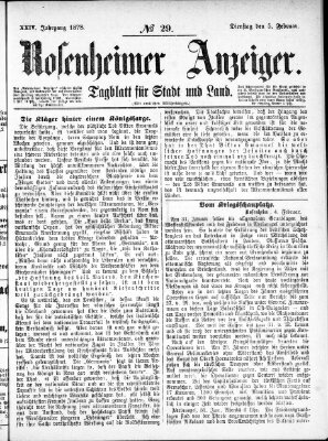 Rosenheimer Anzeiger Dienstag 5. Februar 1878
