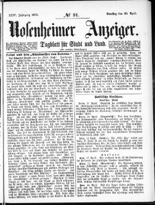 Rosenheimer Anzeiger Samstag 20. April 1878